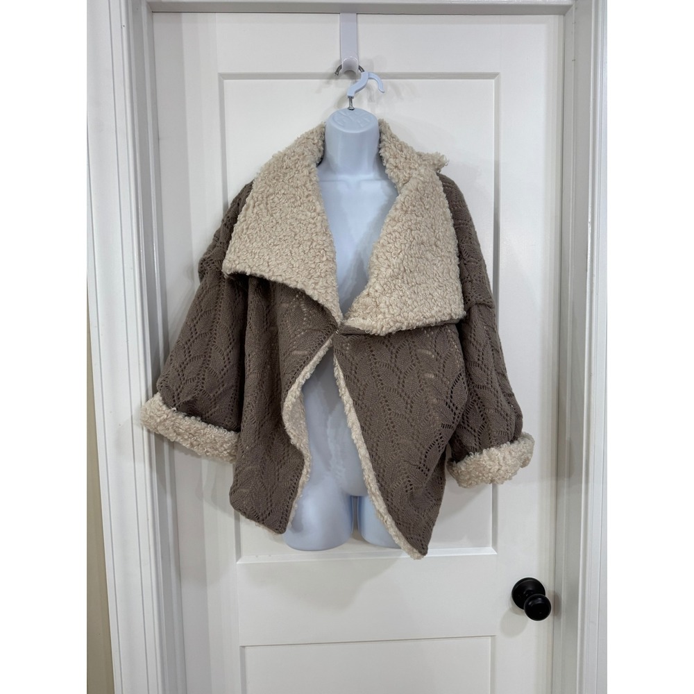 Joyfolie Liam Jacket French Gray Pointelle Knit Faux Shearling Trim XL New